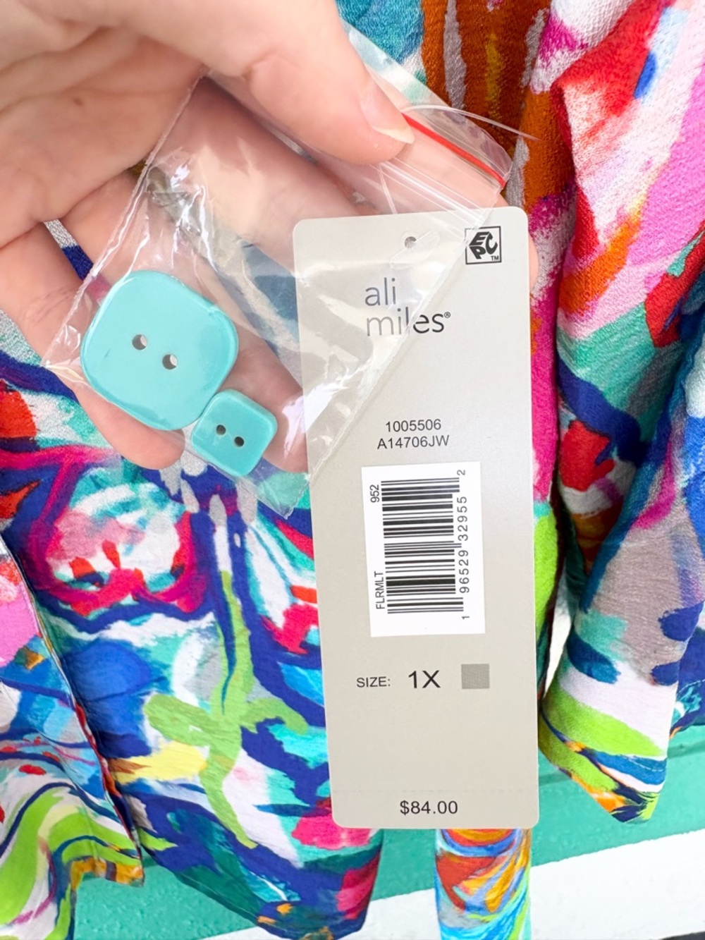 Ali Miles Floral Button Front Blue White Tunic Top Jacket 1X NWT - Picture 6 of 9